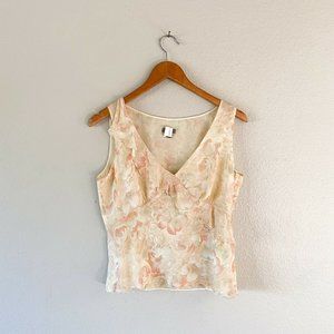 Ann Taylor 100% silk yellow floral ruffle sleeveless size 6